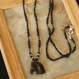 Black Ebony Horse Head Beaded Necklace - floysun