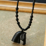 Black Ebony Horse Head Beaded Necklace - floysun