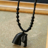 Black Ebony Horse Head Beaded Necklace - floysun