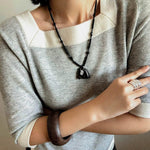 Black Ebony Horse Head Beaded Necklace - floysun