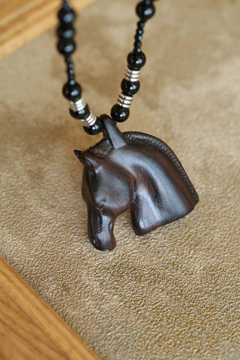 Black Ebony Horse Head Beaded Necklace - floysun