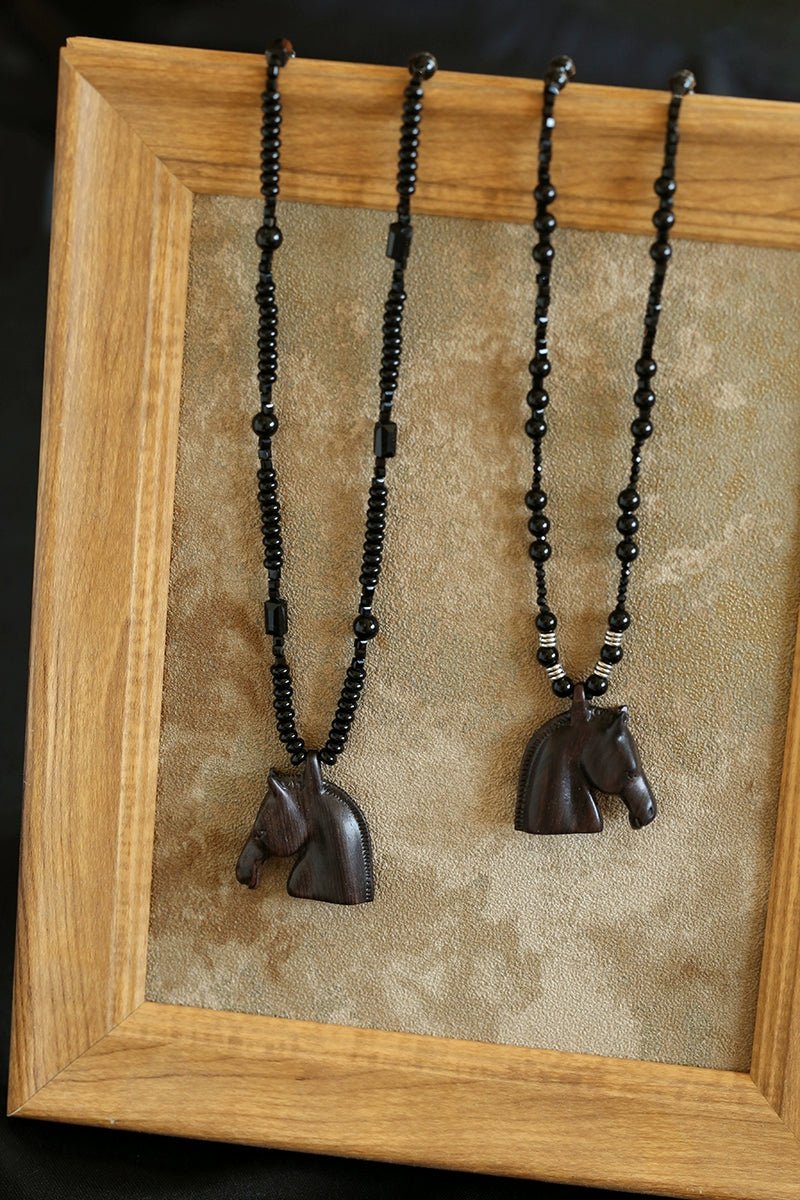 Black Ebony Horse Head Beaded Necklace - floysun