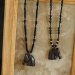Black Ebony Horse Head Beaded Necklace - floysun