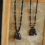 Black Ebony Horse Head Beaded Necklace - floysun