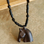 Black Ebony Horse Head Beaded Necklace - floysun