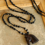 Black Ebony Horse Head Beaded Necklace - floysun