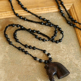 Black Ebony Horse Head Beaded Necklace - floysun
