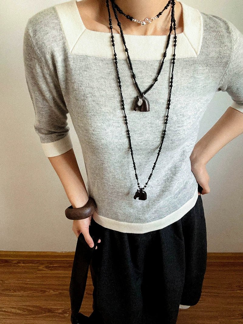 Black Ebony Horse Head Beaded Necklace - floysun