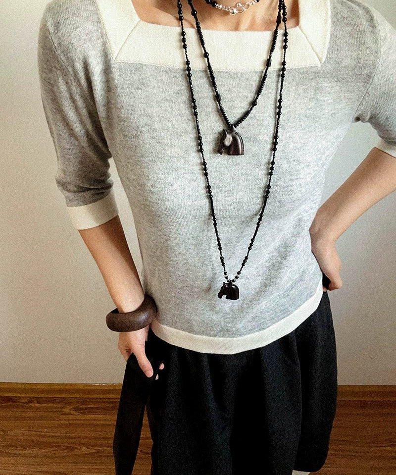 Black Ebony Horse Head Beaded Necklace - floysun