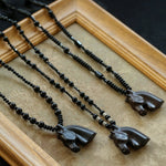 Black Ebony Horse Head Beaded Necklace - floysun