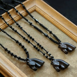 Black Ebony Horse Head Beaded Necklace - floysun