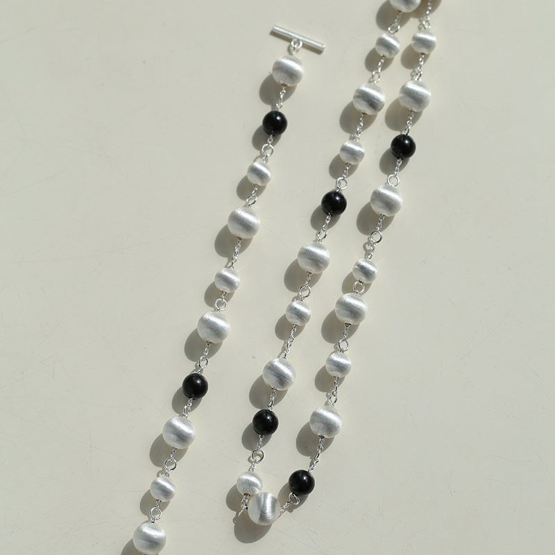 Black Ebony Wood and Brushed Silver Ball Necklace - floysun