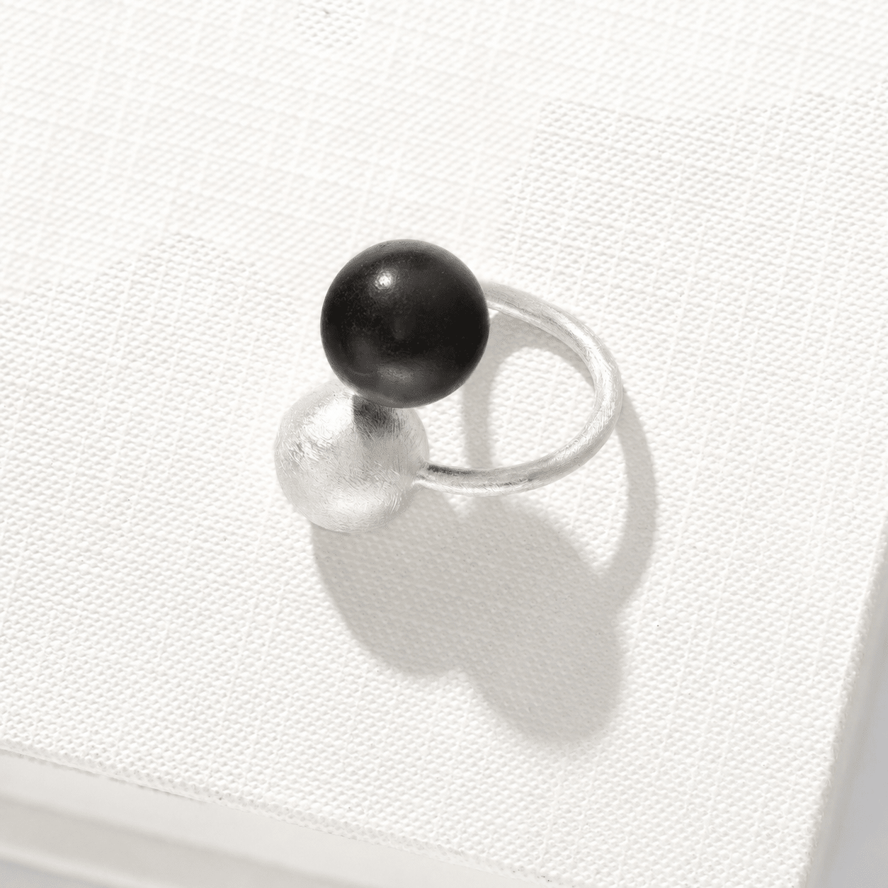 Black Ebony Wood and Brushed Sterling Silver Double Ball Open Ring - floysun