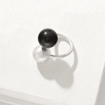 Black Ebony Wood and Brushed Sterling Silver Double Ball Open Ring - floysun