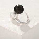 Black Ebony Wood and Brushed Sterling Silver Double Ball Open Ring - floysun