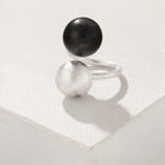 Black Ebony Wood and Brushed Sterling Silver Double Ball Open Ring - floysun