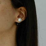 Black Ebony Wood and Brushed Sterling Silver Double Ball Stud Earrings - floysun