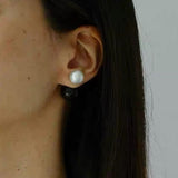Black Ebony Wood and Brushed Sterling Silver Double Ball Stud Earrings - floysun