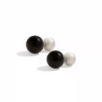 Black Ebony Wood and Brushed Sterling Silver Double Ball Stud Earrings - floysun