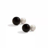 Black Ebony Wood and Brushed Sterling Silver Double Ball Stud Earrings - floysun
