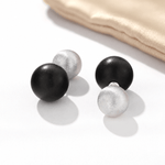 Black Ebony Wood and Brushed Sterling Silver Double Ball Stud Earrings - floysun