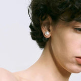 Black Ebony Wood and Brushed Sterling Silver Double Ball Stud Earrings - floysun