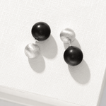 Black Ebony Wood and Brushed Sterling Silver Double Ball Stud Earrings - floysun