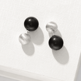 Black Ebony Wood and Brushed Sterling Silver Double Ball Stud Earrings - floysun
