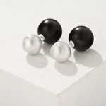 Black Ebony Wood and Brushed Sterling Silver Double Ball Stud Earrings - floysun