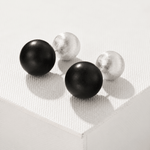 Black Ebony Wood and Brushed Sterling Silver Double Ball Stud Earrings - floysun