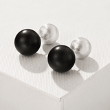 Black Ebony Wood and Brushed Sterling Silver Double Ball Stud Earrings - floysun