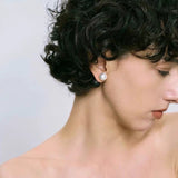 Black Ebony Wood and Brushed Sterling Silver Double Ball Stud Earrings - floysun