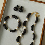 Black Ebony Wood & Freshwater Pearl Bracelet - floysun