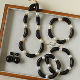 Black Ebony Wood & Freshwater Pearl Bracelet - floysun