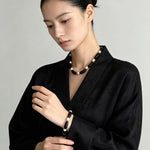 Black Ebony Wood & Freshwater Pearl Bracelet - floysun