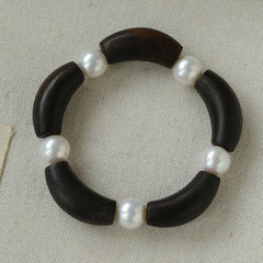Black Ebony Wood & Freshwater Pearl Bracelet - floysun