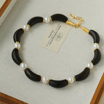 Black Ebony Wood & Freshwater Pearl Necklace - floysun