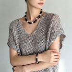 Black Ebony Wood & Freshwater Pearl Necklace - floysun