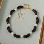 Black Ebony Wood & Freshwater Pearl Necklace - floysun