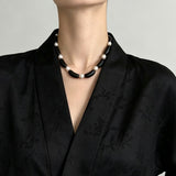 Black Ebony Wood & Freshwater Pearl Necklace - floysun