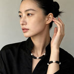 Black Ebony Wood & Freshwater Pearl Necklace - floysun