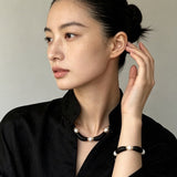 Black Ebony Wood & Freshwater Pearl Necklace - floysun