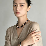 Black Ebony Wood & Freshwater Pearl Necklace - floysun