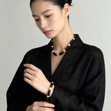 Black Ebony Wood & Freshwater Pearl Necklace - floysun