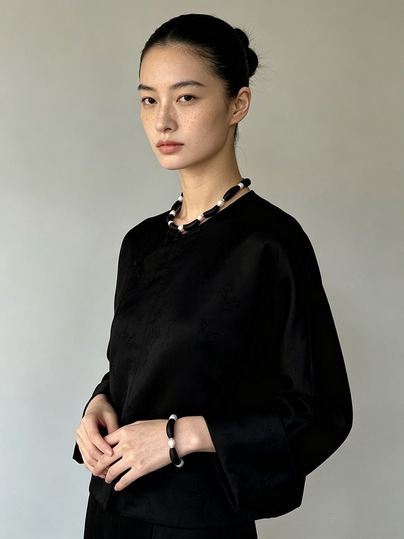 Black Ebony Wood & Freshwater Pearl Necklace - floysun