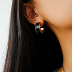 Black Enamel C - Shaped Hoop Earrings - floysun