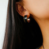 Black Enamel C - Shaped Hoop Earrings - floysun