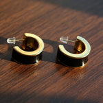 Black Enamel C - Shaped Hoop Earrings - floysun