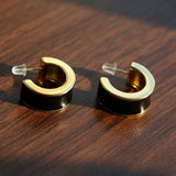 Black Enamel C - Shaped Hoop Earrings - floysun