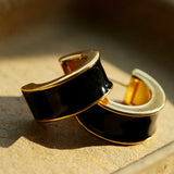 Black Enamel C - Shaped Hoop Earrings - floysun